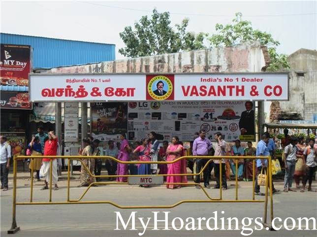 Hoardings rates in Chennai, Bus Shelters at Moolakadai Bus stop in Chennai, Flex Banner TN